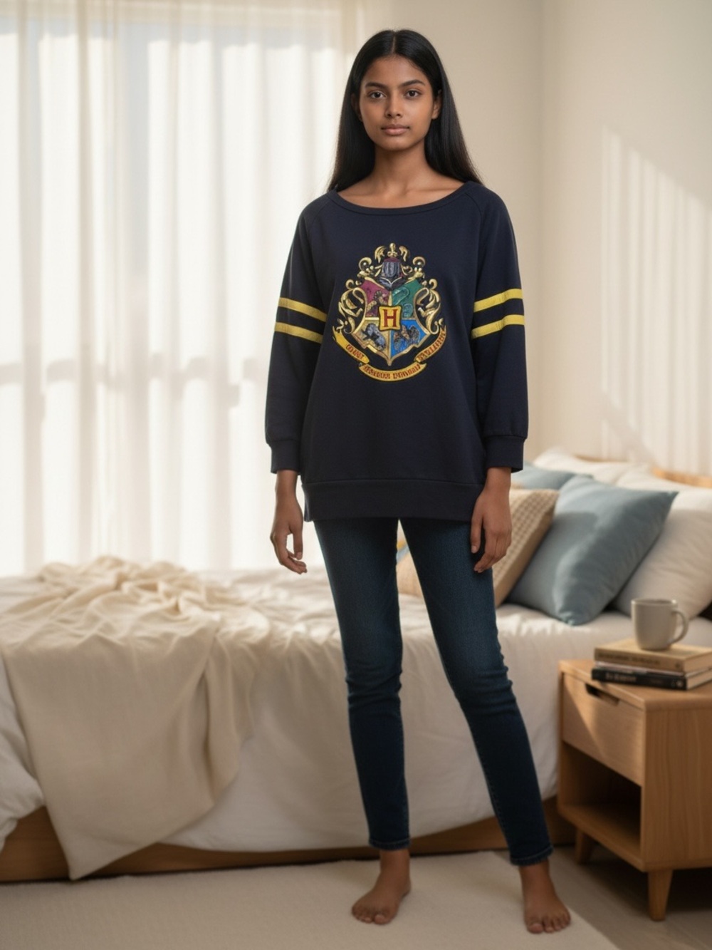 Warner Bros. Harry Potter Hogwarts Crest Pullover Spirit Jersey Varsity Stripes